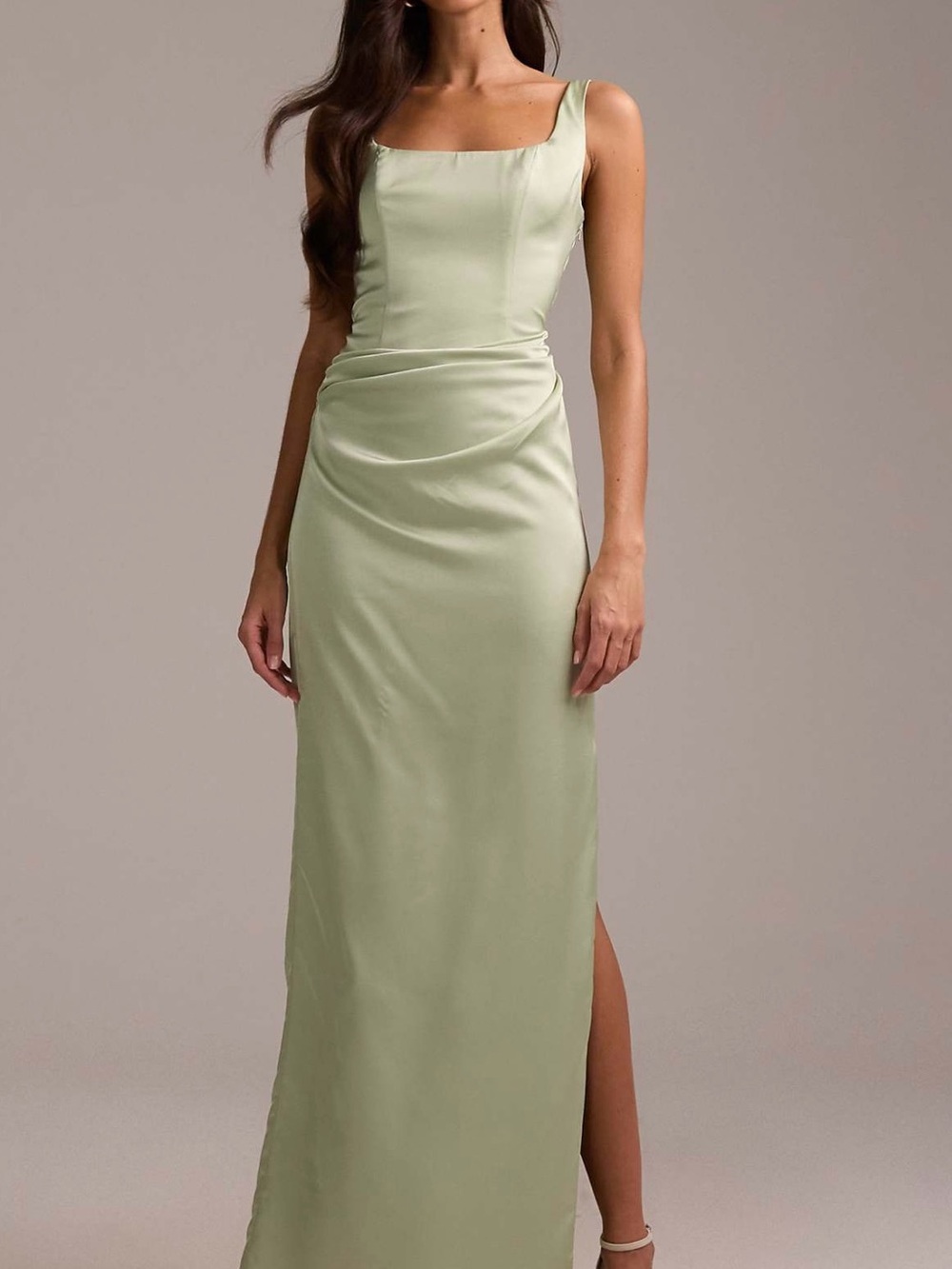ASOS Satin Square-Neck Maxi Dress in Light Sage
